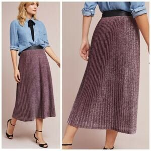 New Anthropologie Champagne Pleated Midi Skirt By Traffic People $138 Small